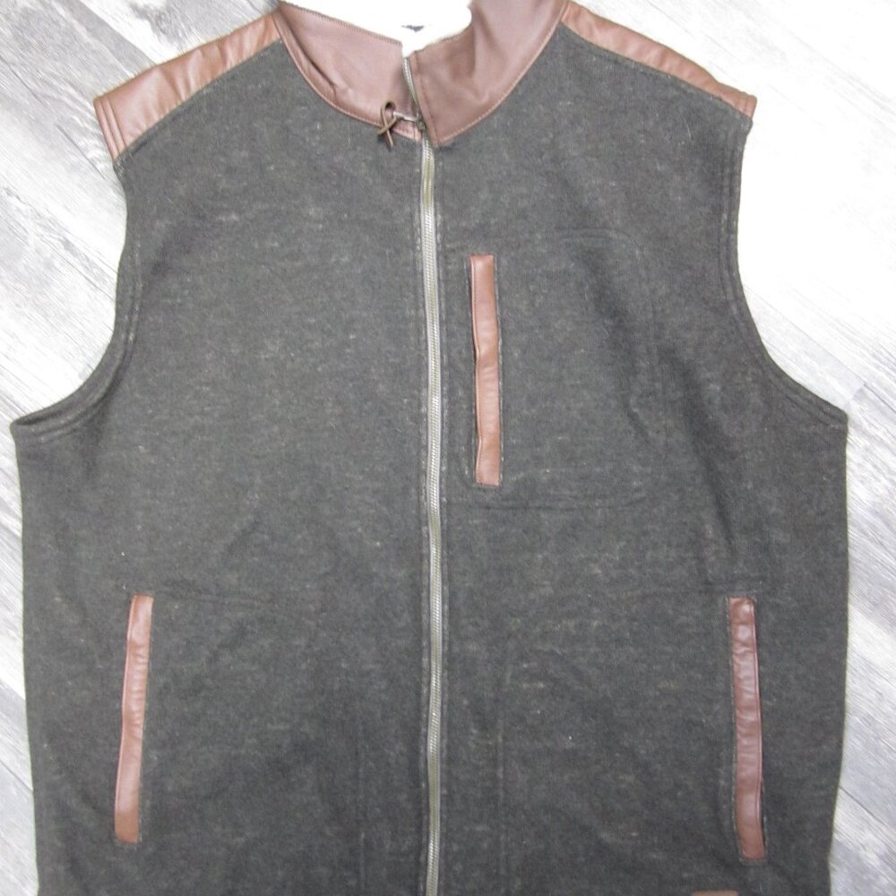 Overland Men's Olive Green & Brown Leather Vest